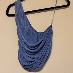 Periwinkle One-Shoulder Draped Top